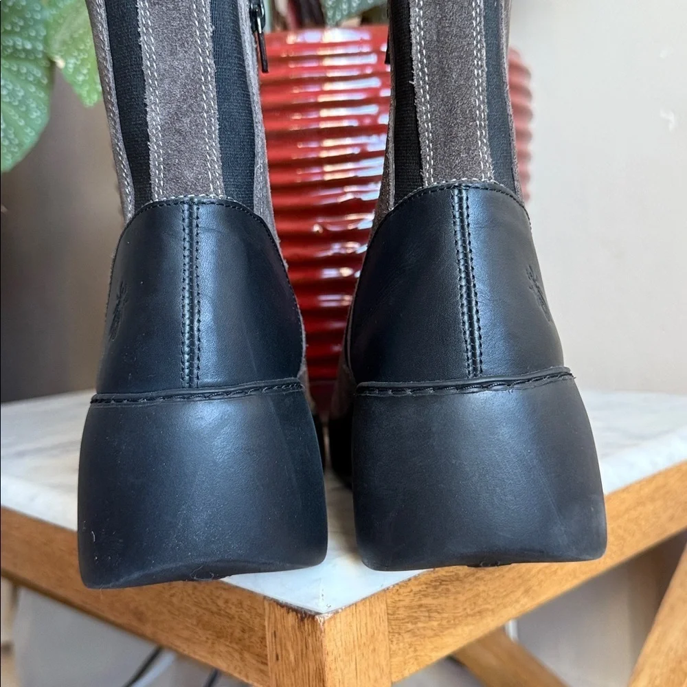 Fly London Doxe Anthracite | Black Suede Wedge Ankle Boots | Size 10 US 41 EU